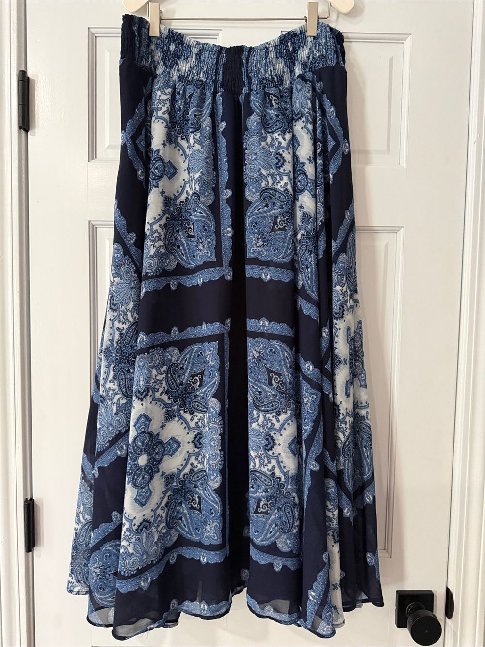 Truly 4 You Womens Navy Blue Paisley Smocked Waist Midi Skirt XL Bandana